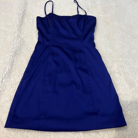 Aritzia Womens Sunday‎ Best Shimmer Satin Dress Size 0 in Deep Blue - Picture 1 of 5